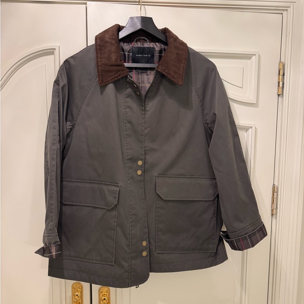 Sanctuary Plaid Lined Barn Jacket with Brown Collar - Brand New!
